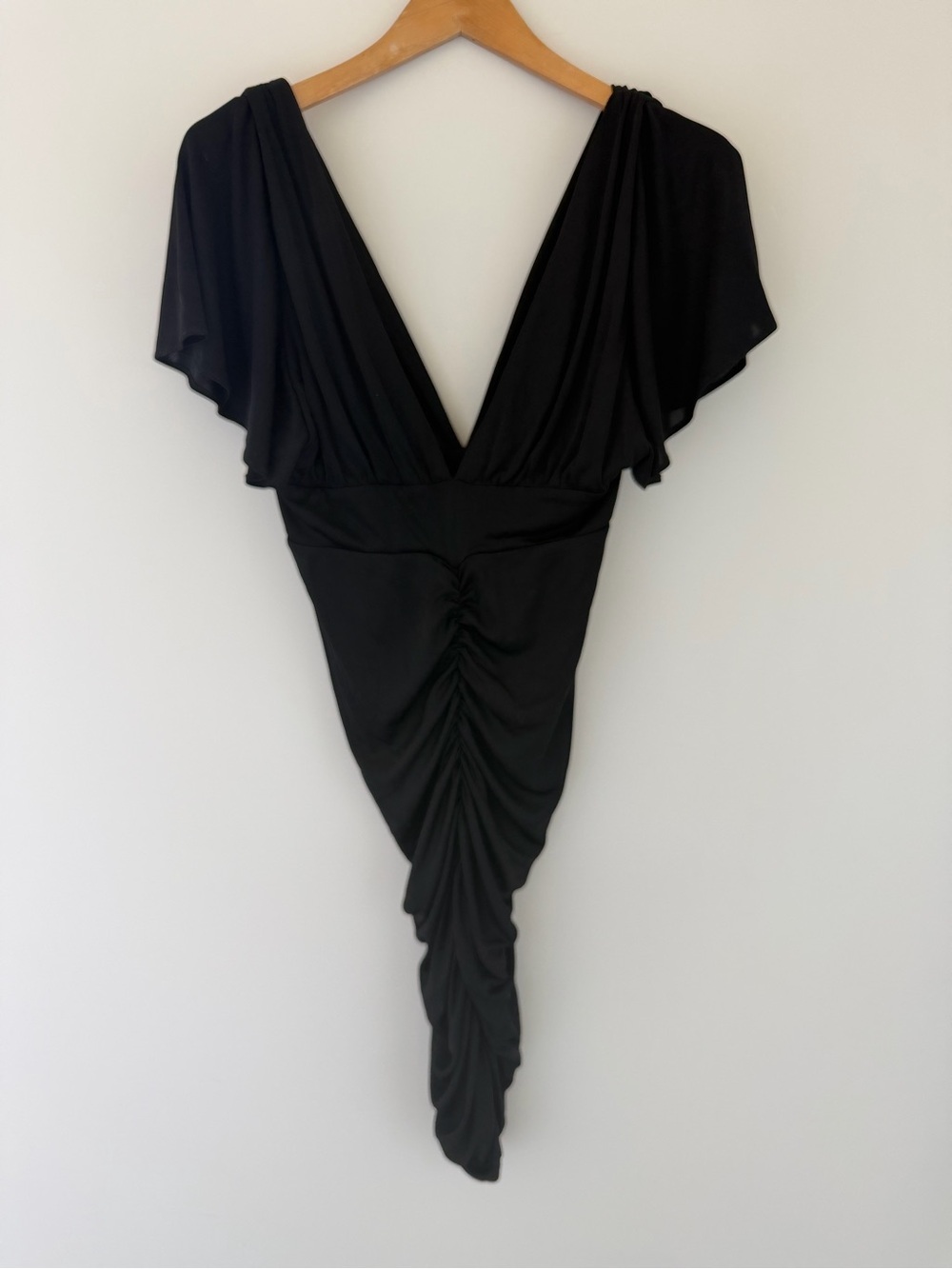 Marciano Black Draped V-Neck Ruched Dress